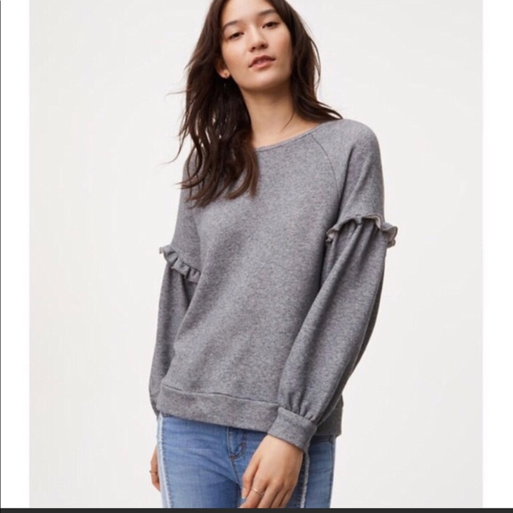 Gray loft sweater with ruffle detail